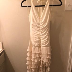 BCBG Cream asymmetrical ruffle cocktail dress